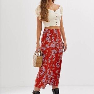 Free People A-Line Floral Print Midi Skirt